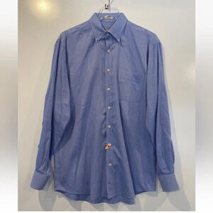 Peter Millar Nanoluxe Rasycare Blue Cotton Dress Shirt Mens Large (867)‎